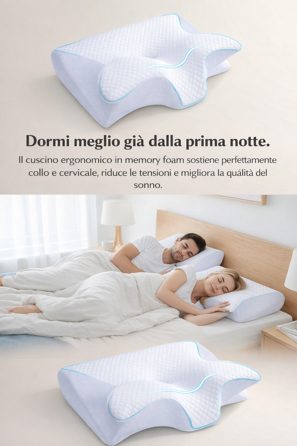 Cuscino Ergonomico Memory Foam – Sonno Profondo e Senza Dolori™  60x40x12/14cm
