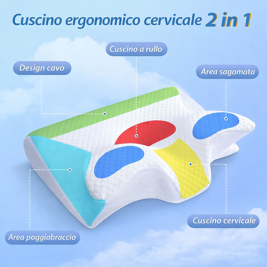 Cuscino Ergonomico Memory Foam – Sonno Profondo e Senza Dolori™  60x40x12/14cm